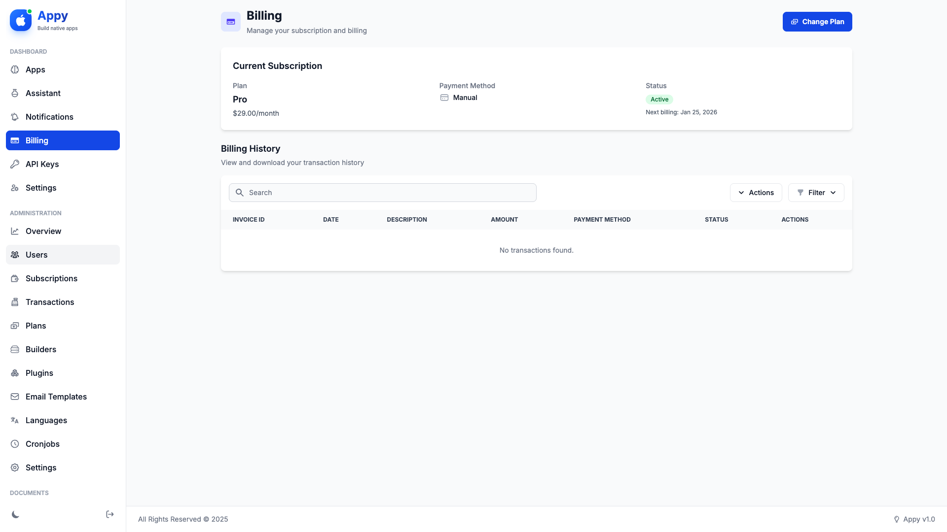 Billing page